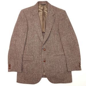 Vintage Harris Tweed Herringbone Sport Coat Mens 39R Blazer Brown Retro Outdoors